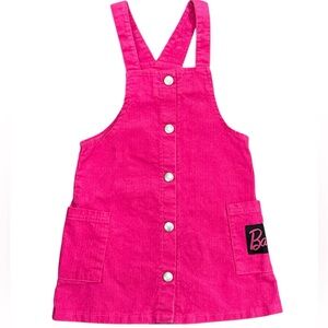 Barbie Pink Corduroy Overalls 100% Cotton Side Pockets Snap Front Dress Size 3T